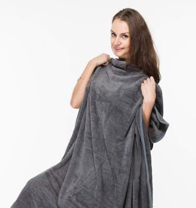 BlueHills Premium Soft Travel Blanket Pillow Value Pack Set of 2 - Airplane Flight Blanket Throw in Soft Bag with Luggage Belt Compact Pack Large Blanket for Travel Grey and Black Color