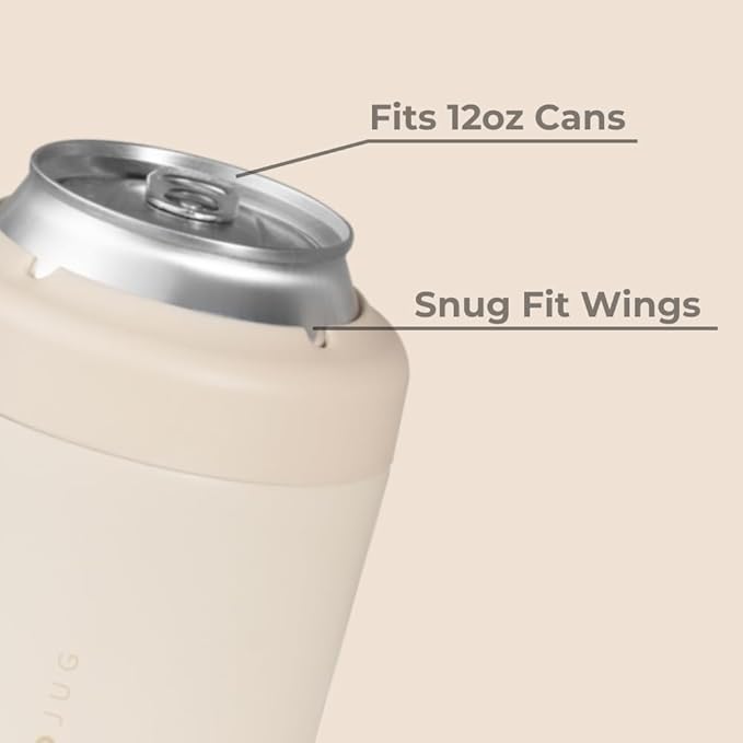 HydroJug Standard Can Cooler - 2-in-1 Insulated Can Cooler Cup - Stainless Steel Can Holder with Non-Slip Rubber Base - Screw-Top Lid - Dishwasher Safe - 12oz, Cream