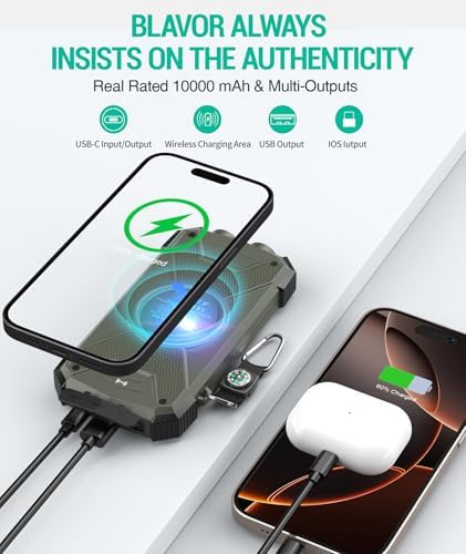 BLAVOR Portable Foldable Solar Charging Pack with Built-in USB-C Cable & Crossbody Lanyard, Plus Solar Charger Power Bank 10,000mAh, 20W PD, Waterproof for Outdoor Camping Hiking Backpacking