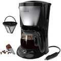 Portable Coffee Maker for Camping, Compact Drip Coffee Maker Brewer Includes 22oz Glass Carafe, Reusable Powder Filter for Traveling, RV, Office, Camping