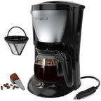 Portable Coffee Maker for Camping, Compact Drip Coffee Maker Brewer Includes 22oz Glass Carafe, Reusable Powder Filter for Traveling, RV, Office, Camping