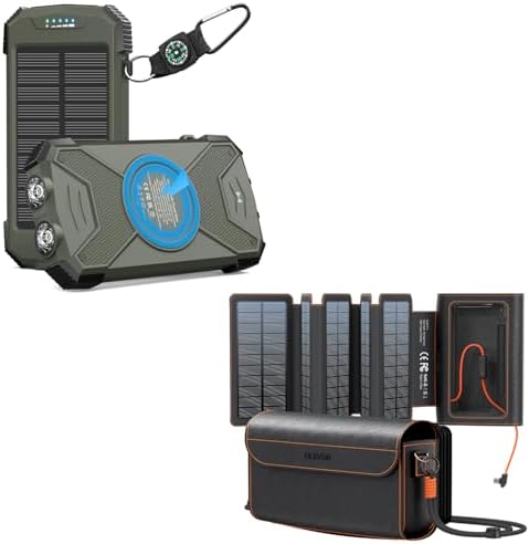 BLAVOR Portable Foldable Solar Charging Pack with Built-in USB-C Cable & Crossbody Lanyard, Plus Solar Charger Power Bank 10,000mAh, 20W PD, Waterproof for Outdoor Camping Hiking Backpacking