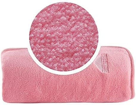 BlueHills Premium Soft Travel Blanket Pillow Value Pack Set of 2 - Airplane Flight Blanket Throw in Soft Bag with Luggage Belt Compact Pack Large Blanket for Travel Gray and Light Pink Colors