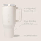 HydroJug Traveler - 32 oz Water Bottle with Handle & Flip Straw - Fits in Cup Holder, Leak Resistant Tumbler-Reusable Insulated Stainless Steel & Rubber Base - Gifts for Women & Men, Cream