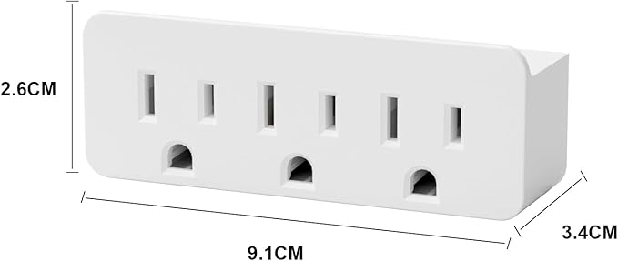 3 Outlet Adapter Extender, 3 Way Grounded Plug Splitter, 1 to 3 Plug outlet splitter, White, 4PACK