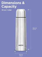 Milton Thermosteel Flip Lid 1000, Double Walled Vacuum Insulated Thermos 1000 ml | 34 oz | 1 Ltr | 24 Hours Hot and Cold Water Bottle with Cover, Stainless Steel, BPA Free,Leak Proof | Silver