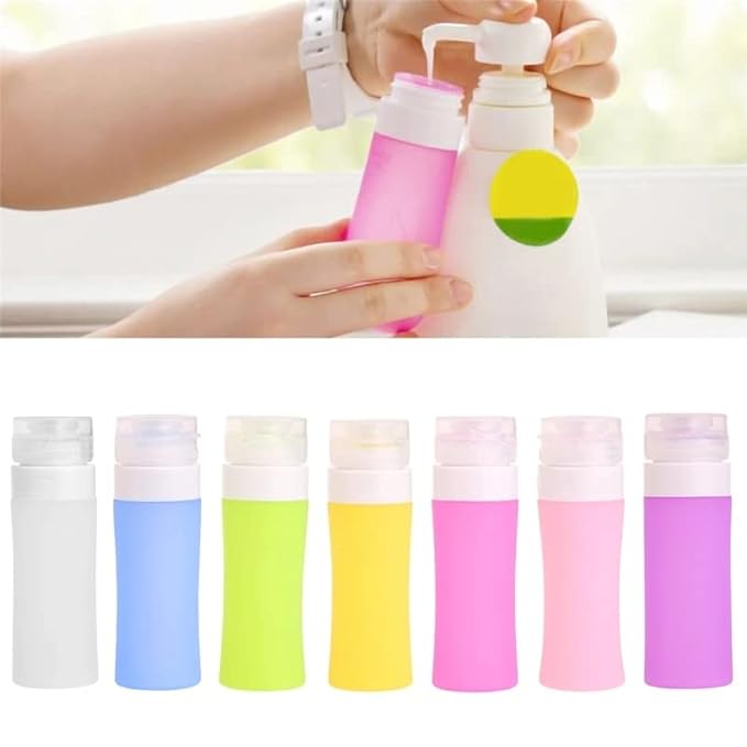 Tvoip 5Pcs 38ml /1.28oz Silicone Refillable Bottle Portable Mini Traveler Packing Bottle Press Bottle(Random Color)