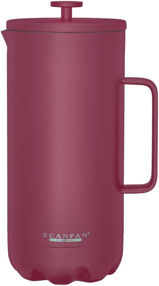 Scanpan to GO French Press Coffee Maker 1.0L, Persian Red - Serves 8 Cups - 18/8 Food Grade Stainless Steel, Drip-Free Spout - Scratch-Free Coating - Dishwasher Safe