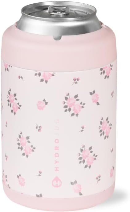 HydroJug Standard Can Cooler - 2-in-1 Insulated Can Cooler Cup - Stainless Steel Can Holder with Non-Slip Rubber Base - Screw-Top Lid - Dishwasher Safe - 12oz, Wildrose