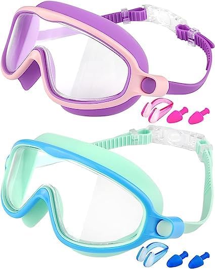 Swim Goggles 2 Pack, Wide View Anti Fog&UV Swimming Goggles for Audlt, No Leak Pool Beach Essentials for Men Women