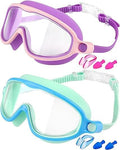 Swim Goggles 2 Pack, Wide View Anti Fog&UV Swimming Goggles for Audlt, No Leak Pool Beach Essentials for Men Women