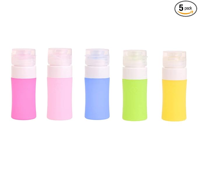 Tvoip 5Pcs 38ml /1.28oz Silicone Refillable Bottle Portable Mini Traveler Packing Bottle Press Bottle(Random Color)