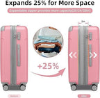 6 Piece Luggage Sets with Bags, Lightweight Expandable Checked Luggage Sets, Hardshell ABS Spinner Wheels Carry on Suitcase with TSA Lock, for Travel, Women Men (Pink, 18/20/24/28inch+2bags)