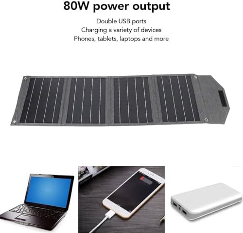 Foldable Solar Panel Charger, 80W Outdoor Camping Hiking Water Proof Monocrystalline Silicon, 2 USB Outputs for Phone Camping, Hiking, Backpacking