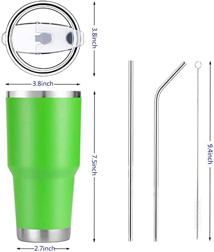 D·S 30 oz Green Tumbler Stainless Steel Double Wall Vacuum Insulated Mug with Straw and Lid, Cleaning Brush for Cold and Hot Beverages