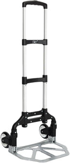 Aluminum Folding Hand Trucks, Foldable Roller Shopping Trolley Collapsible 2 Wheel Trolley Expandable Large Chassis Foldable intoBackpack for Moving Travel Shopping Airport Office,Black
