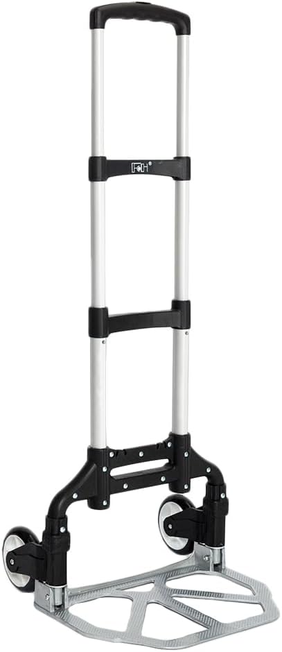Aluminum Folding Hand Trucks, Foldable Roller Shopping Trolley Collapsible 2 Wheel Trolley Expandable Large Chassis Foldable intoBackpack for Moving Travel Shopping Airport Office,Black