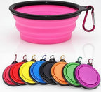 Silicone Foldable Pet Food Water Feeder, Collapsible Travel Bowl for Dog and Cat, Outdoor Portable (Pink)