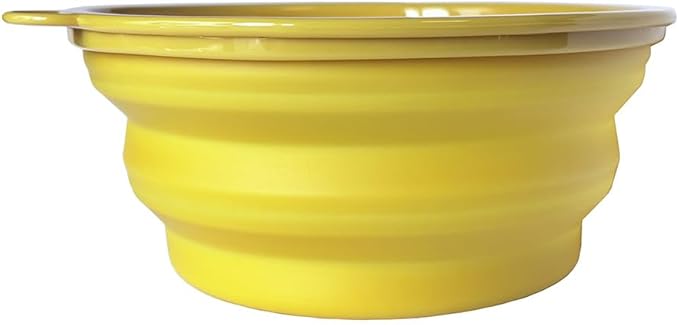 SiliconeSnap Travel Pet Bowl - Collapsible 6.8" Dog Food Dish with Easy Hook Hole, Sun Yellow Washable Feeder