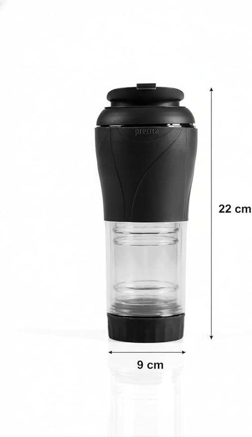 Pressca - Portable Coffee & Tea Maker - Thermal Coffee & Tea Infuser, French Press, Single Serve Coffee Maker, BPA Free - Home & Kitchen Accessories & Utensils - 12 fl oz, Black