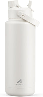 POWCAN 40 oz Insulated Water Bottle with 2-in-1 Straw and Spout Lid, Keep Cold 24H, Leak-Proof, BPA-Free, Double Wall Stainless Steel Water Bottle for Sports, Gym, Travel, and School (Ivory)