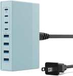 200W USB C Charger Block, 8-in-1 GaN III USB C Fast Charging Station Hub, PD 65W Laptop Charger Adapter Travel Charger, for MacBook Pro/Air/Dell XPS/iPhone 16/15/14/iPad/Galaxy S24-Light Blue