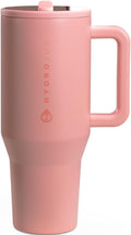 HydroJug Traveler - 40 oz Water Bottle with Handle & Flip Straw - Fits in Cup Holder, Leak Resistant Tumbler-Reusable Insulated Stainless Steel & Rubber Base - Gifts for Women & Men, Tulip