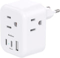 European Travel Plug Adapter, Addtam International Power Adapter with 3 Outlets 3 USB Charging Ports(2 USB C), Type C Adapter Travel Essentials to Most Europe EU Spain Italy France