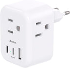 European Travel Plug Adapter, Addtam International Power Adapter with 3 Outlets 3 USB Charging Ports(2 USB C), Type C Adapter Travel Essentials to Most Europe EU Spain Italy France
