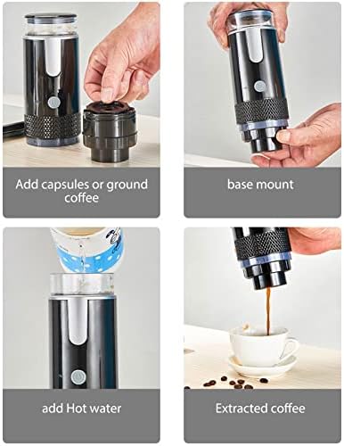 Portable Coffee Machine, Compact and Rechargeable, Extracts Delicious Pure Coffee, Compatible with for K Cup Capsules and Ground Coffee, Easy to Use for Travel and More