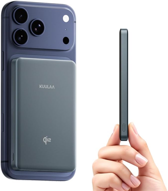 Kuulaa 0.5" Magsafe Portable Charger, 10000mAh Magnetic Power Bank & Slim Battery Pack - Qi2 Certified 15W Wireless Charging with 20W USB-C PD for iPhone 17/16/15/14/13/12 Pro/Air Series