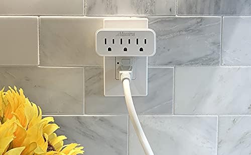Maxxima 3 Grounded Multi Outlet Adapter Wall Plug - Outlet Extender Wall Tap, Turns 1 Outlet into 3, Indoor 3 Way Plug Splitter - White - 4 Pack