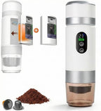 Portable Coffee Maker KF-JN-03 with Digital Display & 20 BAR Pressure – Hot & Cold Brew, Compatible with Coffee Grounds and Capsules, Compact Single-Serve Design with Transparent Cup & 60ml Tank