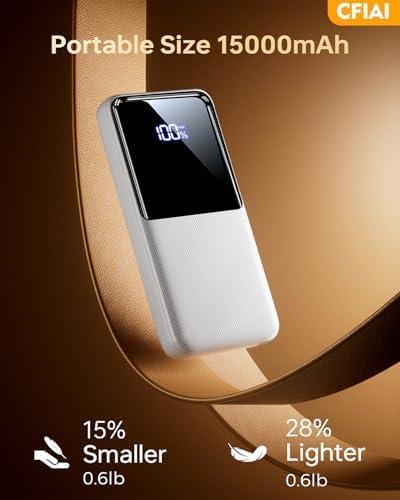 Portable Charger Power Bank - 15000mAh Battery Pack Portable Phone Charger with Built in Cable 22.5W Fast Charging Powerbank Compatible with iPhone Android Samsung Phone, Travel Camping Essential