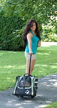 Pet Gear I-GO2 Roller Backpack, Travel Carrier, Car Seat for Cats/Dogs, Mesh Ventilation, Included Tether, Telescoping Handle, Storage Pouch,Sage,Large,PG1240SG
