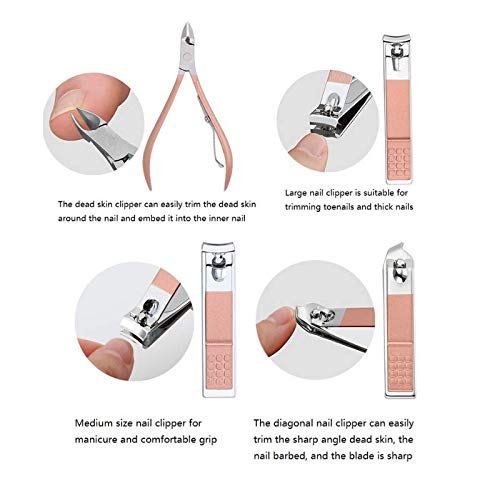 Manicure Set, 12 In 1 Stainless Steel Professional Pedicure Kit Nail Scissors Grooming Kit with Pink Leather Travel Case Pink