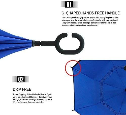 MRTLLOA 40/49/56 Inch Oversize Windproof Inverted Reverse Upside Down Umbrella, Golf Size Rain Umbrella, Double Layer, C-Shaped Handle for Men, Women and Kids