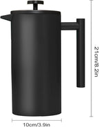 French Press Coffee Maker,Stainless Steel Double Wall Insulated Coffee Press 34 oz,4-8 Cups, Portable Hot Cold Brew Teapot Cafetera for Coffee Bar Accessories Kitchen Camping (Black,34oz)