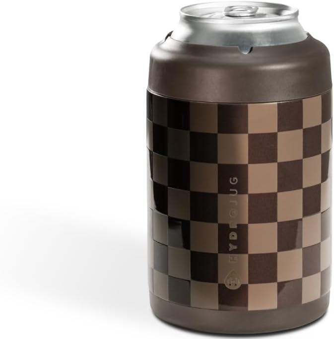 HydroJug Standard Can Cooler - 2-in-1 Insulated Can Cooler Cup - Stainless Steel Can Holder with Non-Slip Rubber Base - Screw-Top Lid - Dishwasher Safe - 12oz, Autumn Checkers