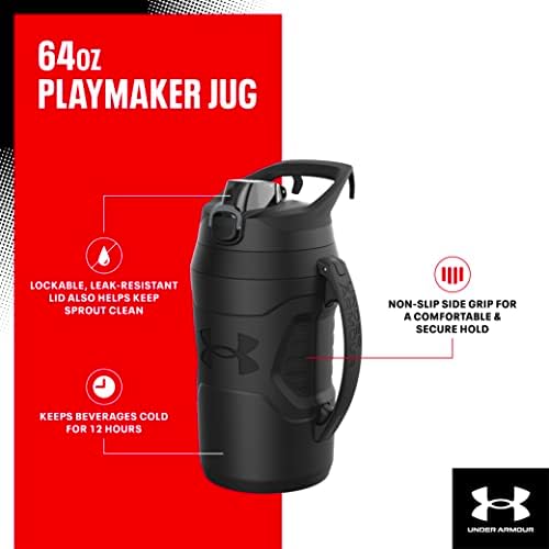 Under Armour Insulated Water Bottle with Handle & Fence Hook, Half Gallon Sports Water Jug, Leak-Resistant & BPA-Free for Baseball, Football & Gym - Vapor Green/Black, 64oz