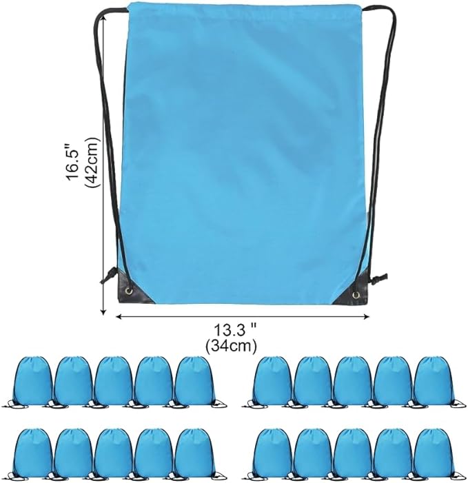 Drawstring Backpack Bulk 20 Pcs Draw String Backpack Bags DIY Gym Sports Traveling Yoga Cinch Bag Sackpack Drawstring (Sky Blue light blue)