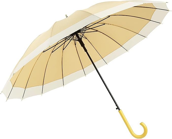 ThreeH Big Beatiful Umbrella with Arc Classic Wood Handle 16 Ribs 48" Windproof Sturdy Stick Rain Umbrella