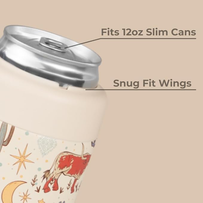 HydroJug Slim Can Cooler - 2-in-1 Insulated Can Cooler Cup - Stainless Steel Slim Can Holder with Non-Slip Rubber Base - Screw-Top Lid - Dishwasher Safe - 12oz, Rodeo