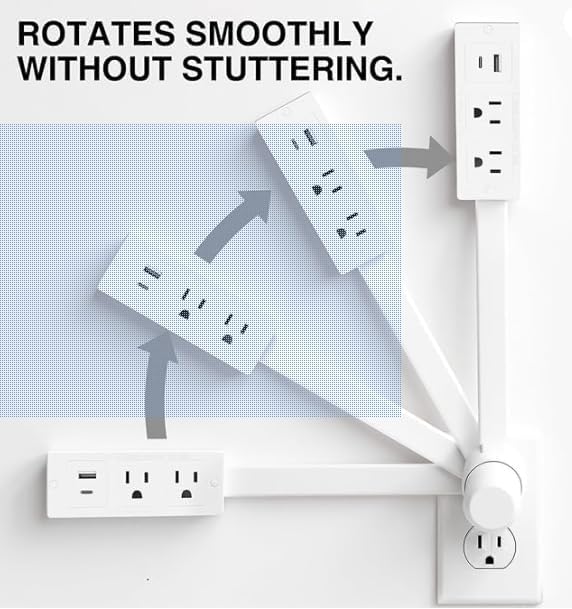 Electrical Outlet Extender Features USB-A,USB-C,2 AC Outlets,Wall Power Socket Expander Stick,Extendable Rotating Electric Outlet Plug Adapter Nightstands,Sofa,Desks and More Hard to Reach Space (B01)
