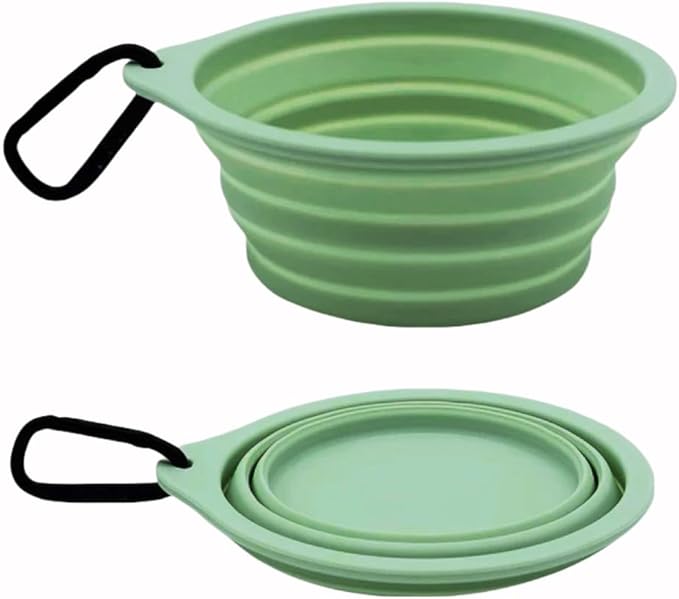 Collapsible Travel Pet Bowl with Carabiner for Dogs and Cats, Portable Silicone Pet Bowl for Waking, Hiking and Traveling (Neon Green)
