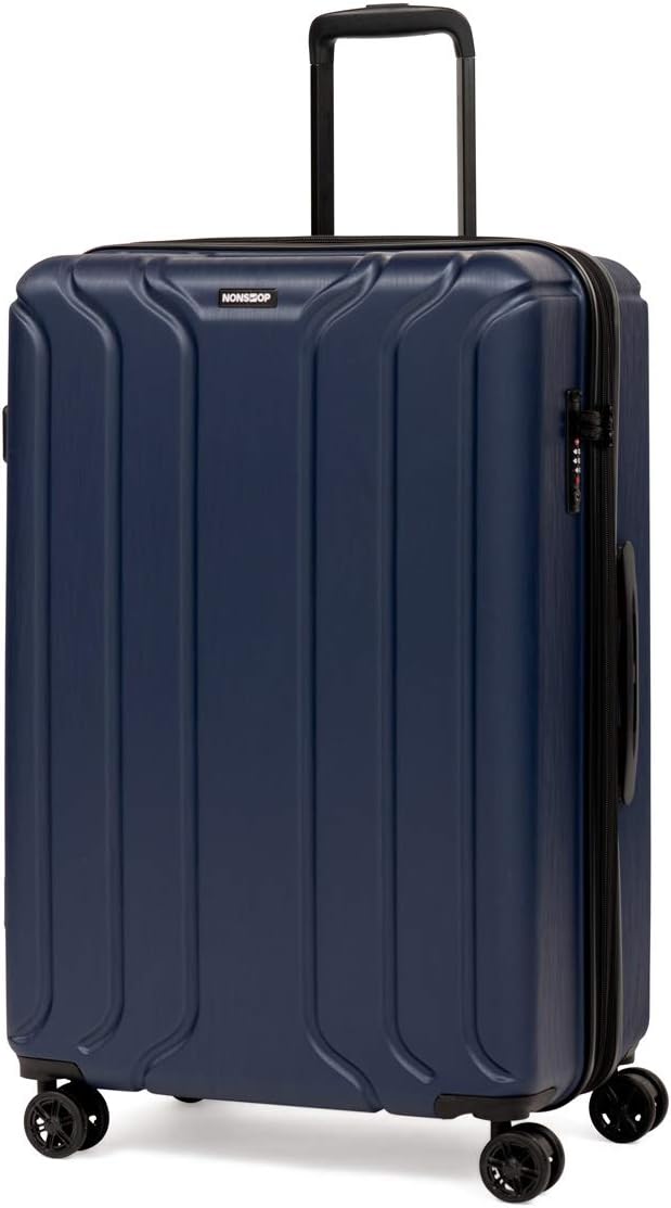 NONSTOP NEW YORK Luggage Expandable Spinner Wheels hard side shell Travel Suitcase Lightweight, TSA Lock, Double USB Port (Navy, 3-Piece Set (20/24/28))