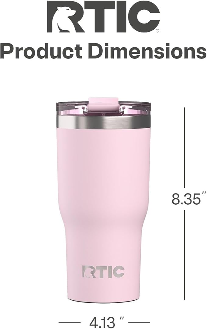 RTIC 30oz Essential Tumbler with Lid, Ceramic Lined, Insulated, Stainless Steel, Metal, Double Wall Vacuum-Insulation, Travel Cup for Iced Coffee, Tea, Hot and Cold Drink, Pale Pink