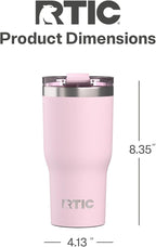 RTIC 30oz Essential Tumbler with Lid, Ceramic Lined, Insulated, Stainless Steel, Metal, Double Wall Vacuum-Insulation, Travel Cup for Iced Coffee, Tea, Hot and Cold Drink, Pale Pink