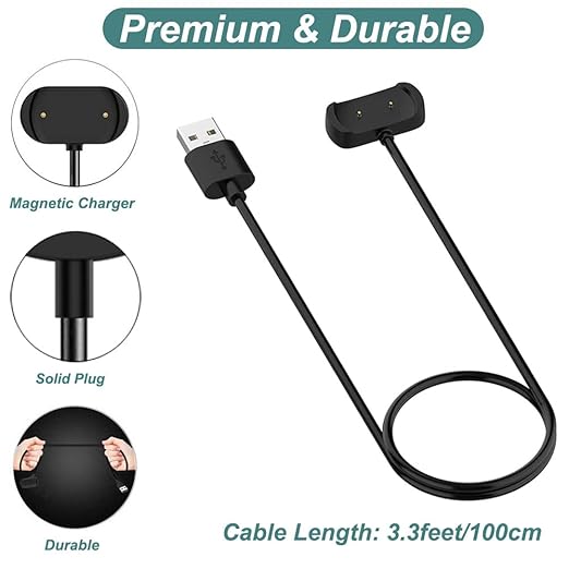 Kissmart Charger for Amazfit T-Rex Pro, Bip 5, Bip 3, Bip U Pro, GTS 4 Mini, GTS 2, GTS 2e, GTS 2, GTR 2, GTR 2e, GTR mini, Active Smart Watch Charging Cable Cord [2-Pack, 3.3ft/1m]