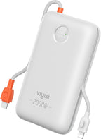 VIYISI Portable Charger 20000mAh 30W Fast Charging, Power Bank with Built-in Cables & LED Display, USB C Battery Pack for iPhone 16/15/14, Samsung, iPad and Android Phones, Ideal for Travel -White